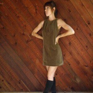 1960s Golden Taupe Velvet Mini Shift Dress – Size XS